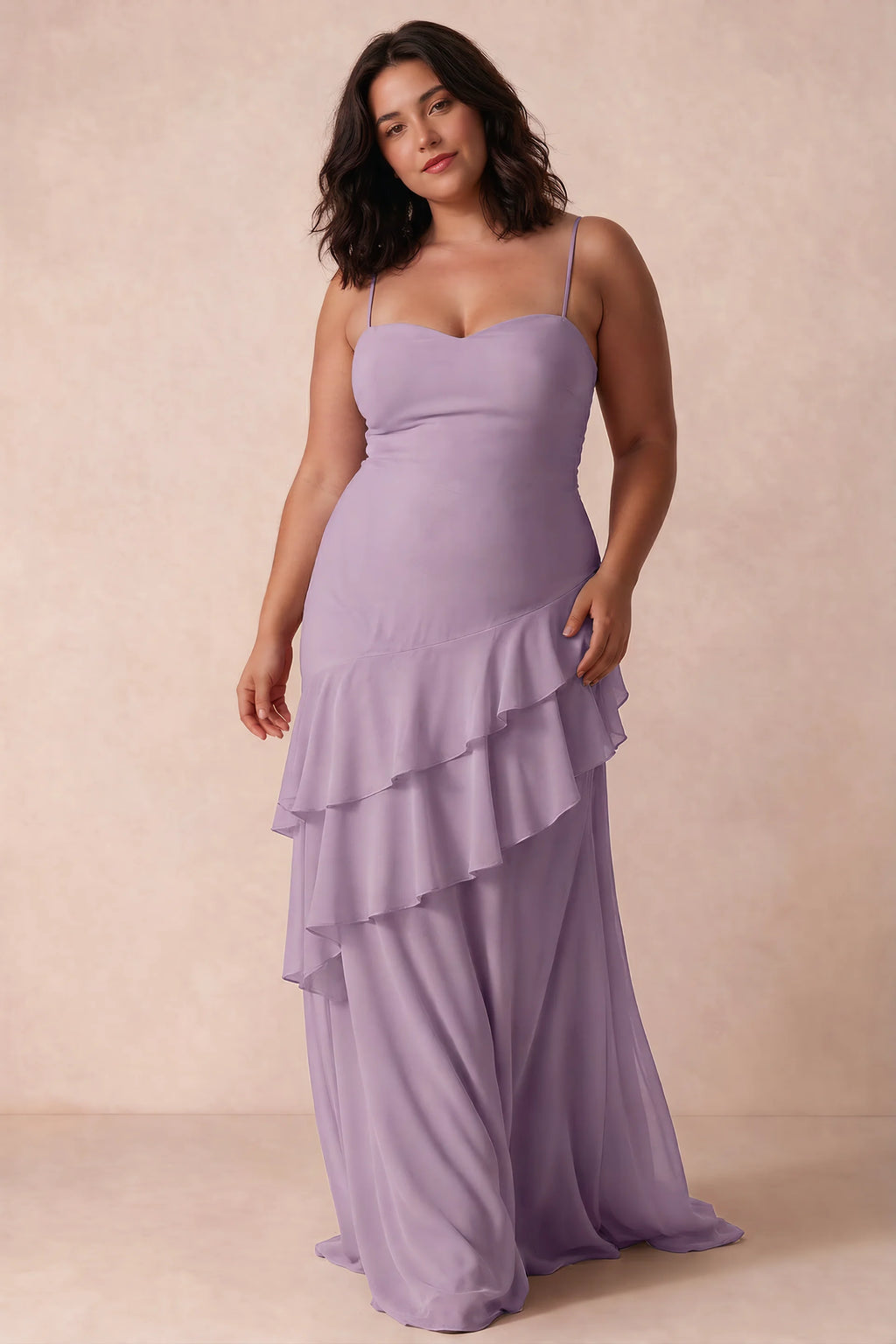 Rosalie Wisteria Chiffon Tiered Ruffle Sweetheart Maxi Dress