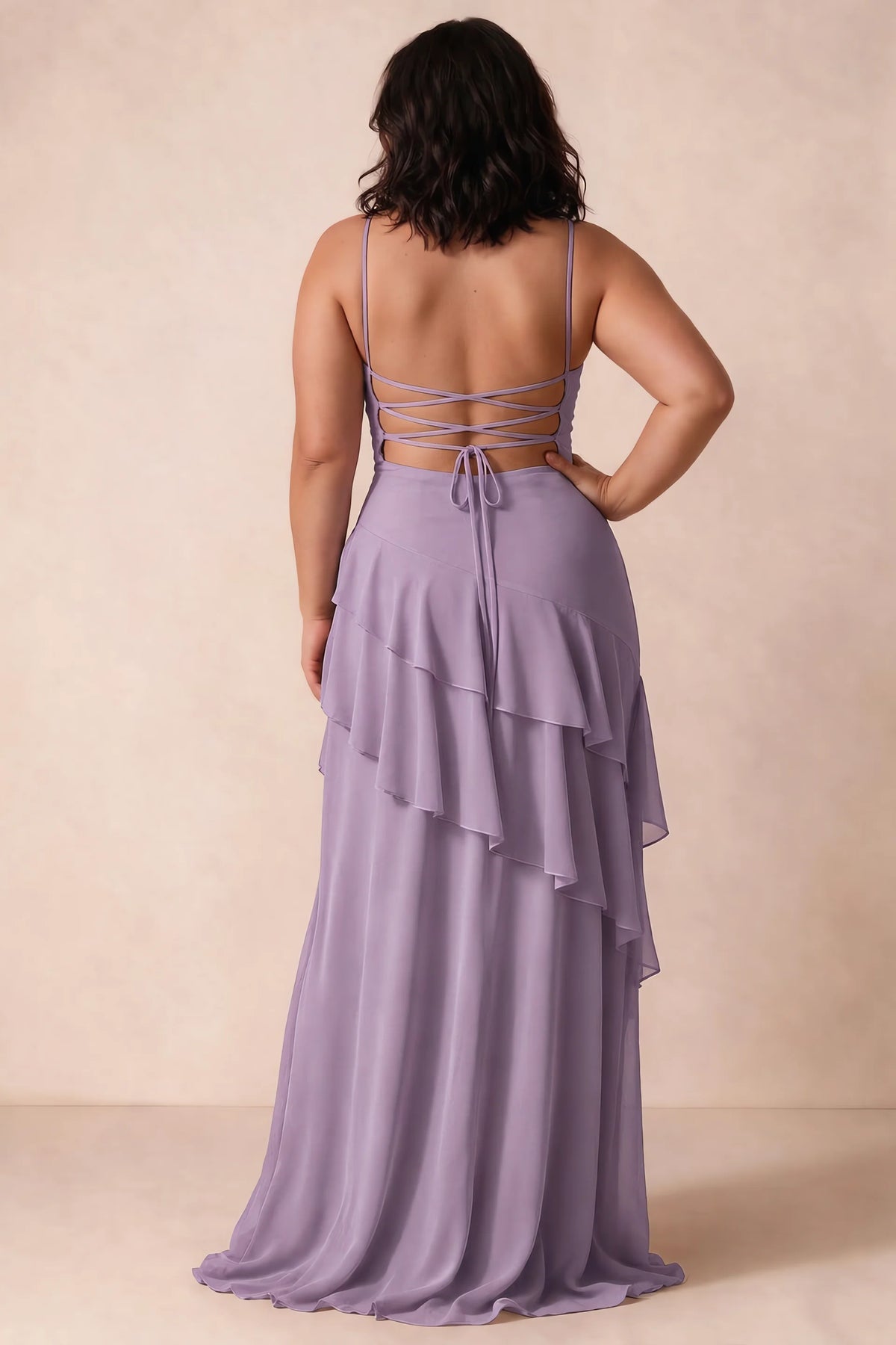 Rosalie Wisteria Chiffon Tiered Ruffle Sweetheart Maxi Dress
