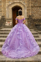 Yara Lilac Quinceanera Dresses | 3D Floral Off-Shoulder Gown