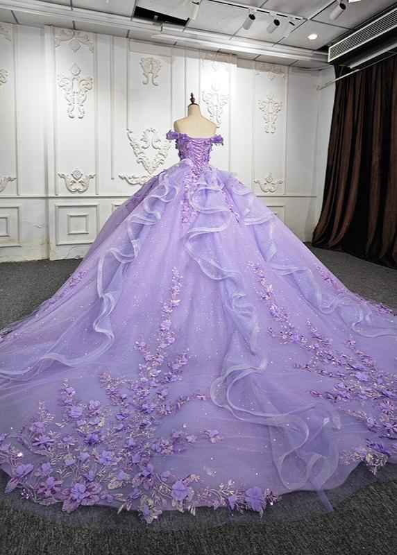 Yara Lilac Quinceanera Dresses | 3D Floral Off-Shoulder Gown
