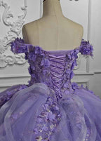 Yara Lilac Quinceanera Dresses | 3D Floral Off-Shoulder Gown