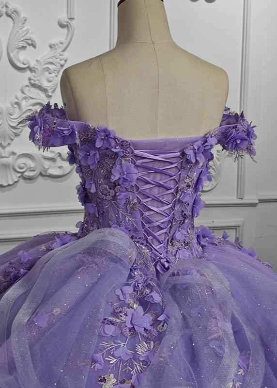 Yara Lilac Quinceanera Dresses | 3D Floral Off-Shoulder Gown