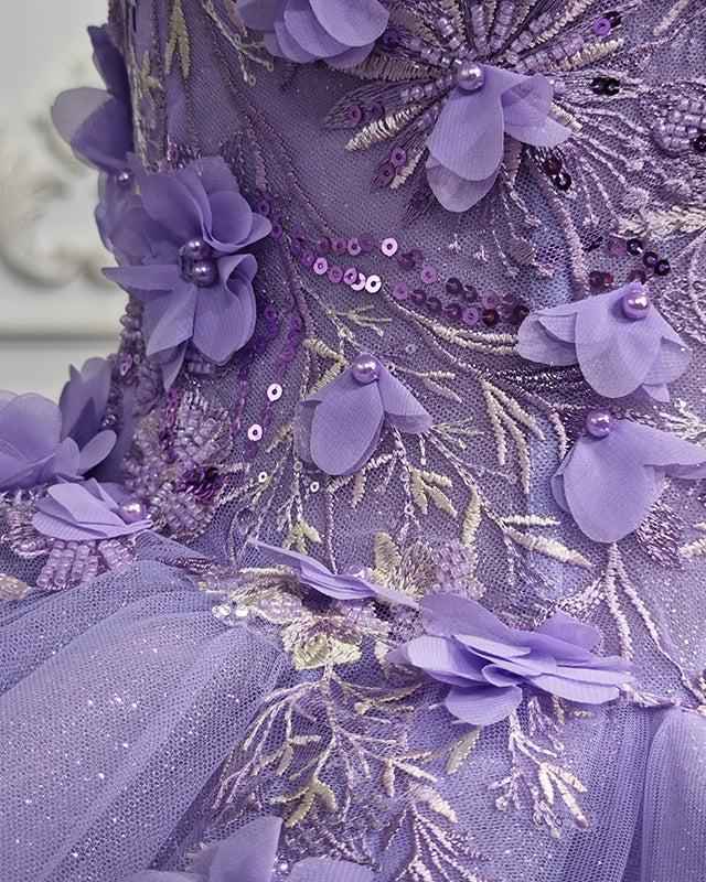 Yara Lilac Quinceanera Dresses | 3D Floral Off-Shoulder Gown