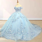 Yara Sky Blue 3D Floral Quinceanera Dresses