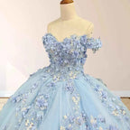 Yara Sky Blue 3D Floral Quinceanera Dresses