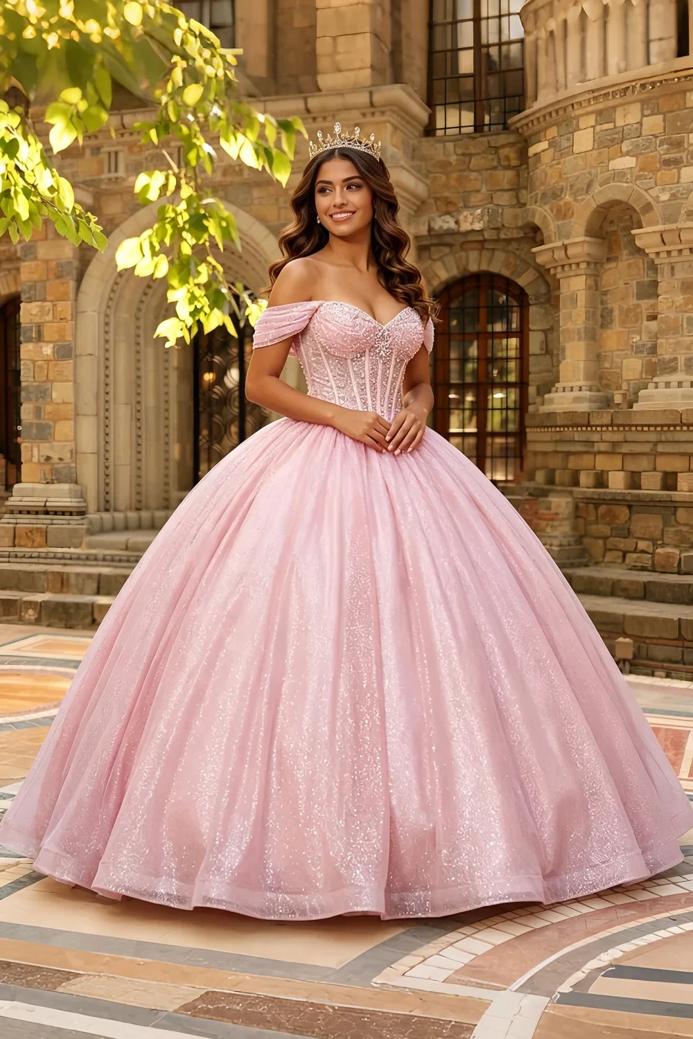 Pink Rhinestone Quinceanera Dress - Zara Ball Gown Main image
